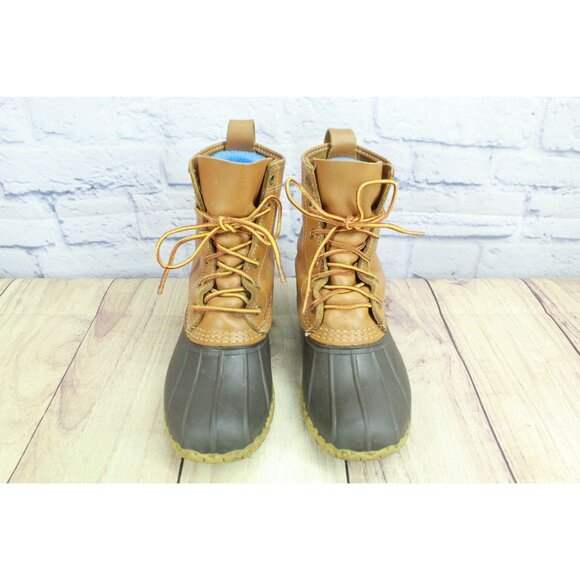 LL Bean Lace Up Unlined Ankle Duck Boots Brown Leather Size 7 M - Picture 4 of 10